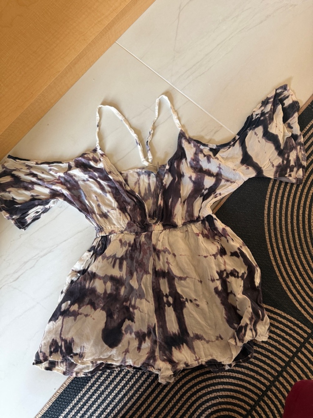 ASOS Cream and Purple Tie-Dye Off-Shoulder Romper